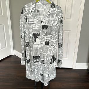 Newspaper print shirt dress